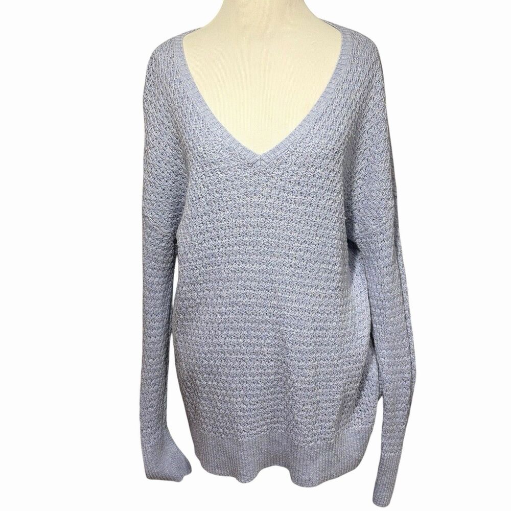 American Eagle Women’s L Periwinkle Sweater Loose Knit V-Neck Light Blue Preppy